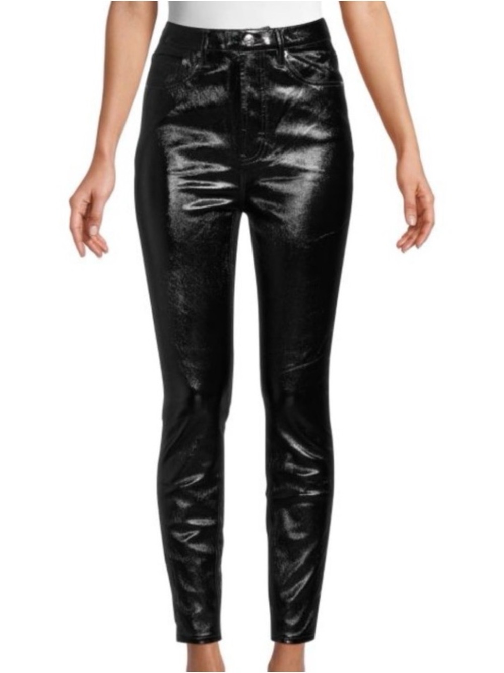 Free People High Rise Liquid Black Patent Leather Pants Size 30 NWT High Shine